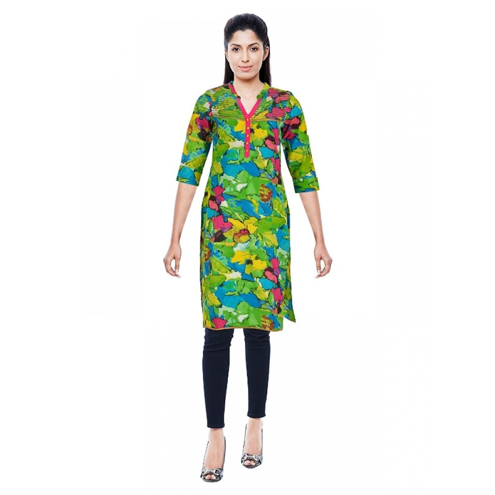 Women's Cotton Kurtis (Green, L)