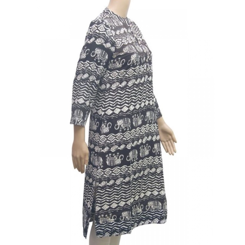 Women's Rayon Kurtis (Black, White, M) - Image 4