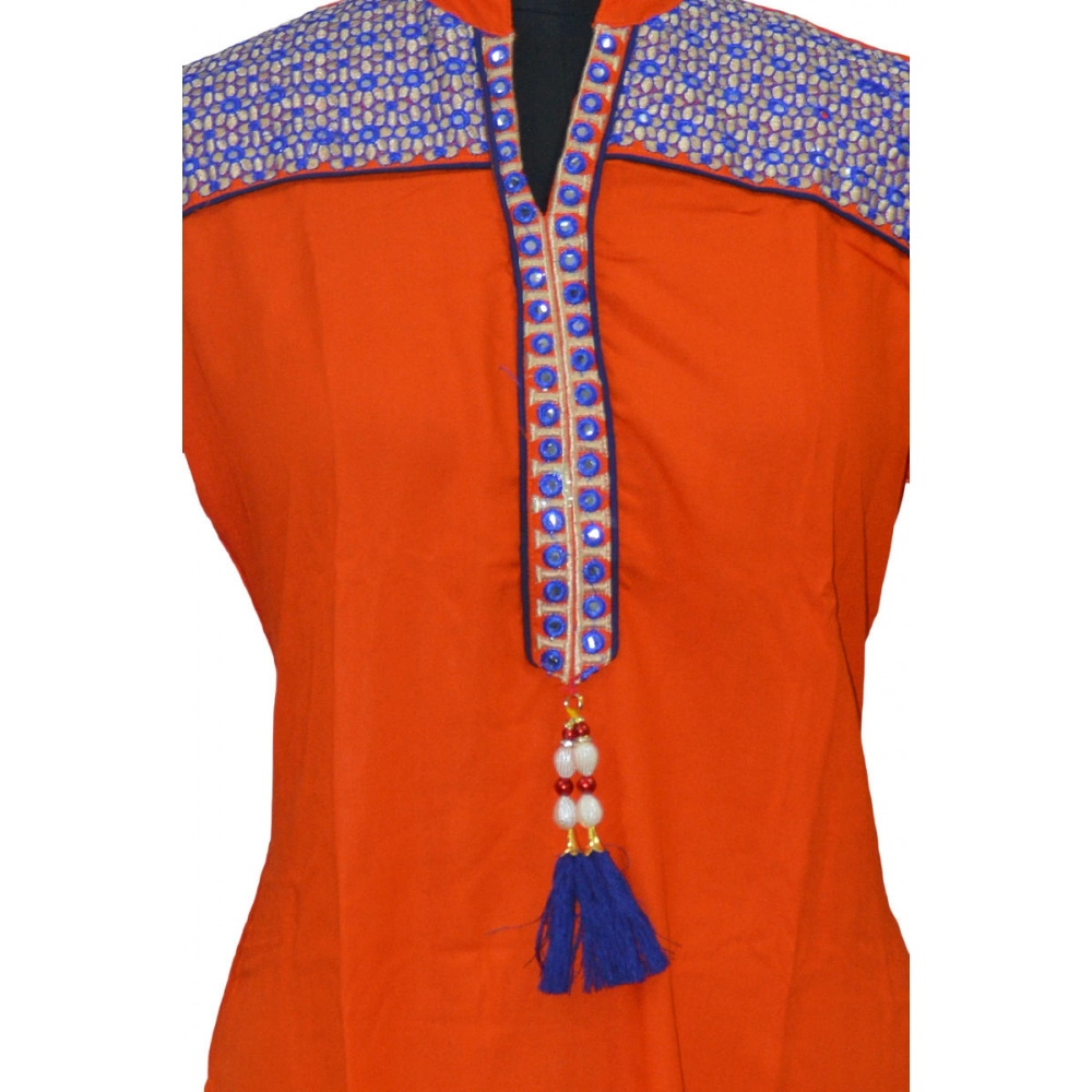 Women's Rayon Kurtis (Orange, XXL) - Image 3