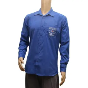 Mens Cotton Casual Men Shirts (Blue, L)