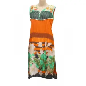 Women's Synthetic Kurtis (Orange, Multi, L)