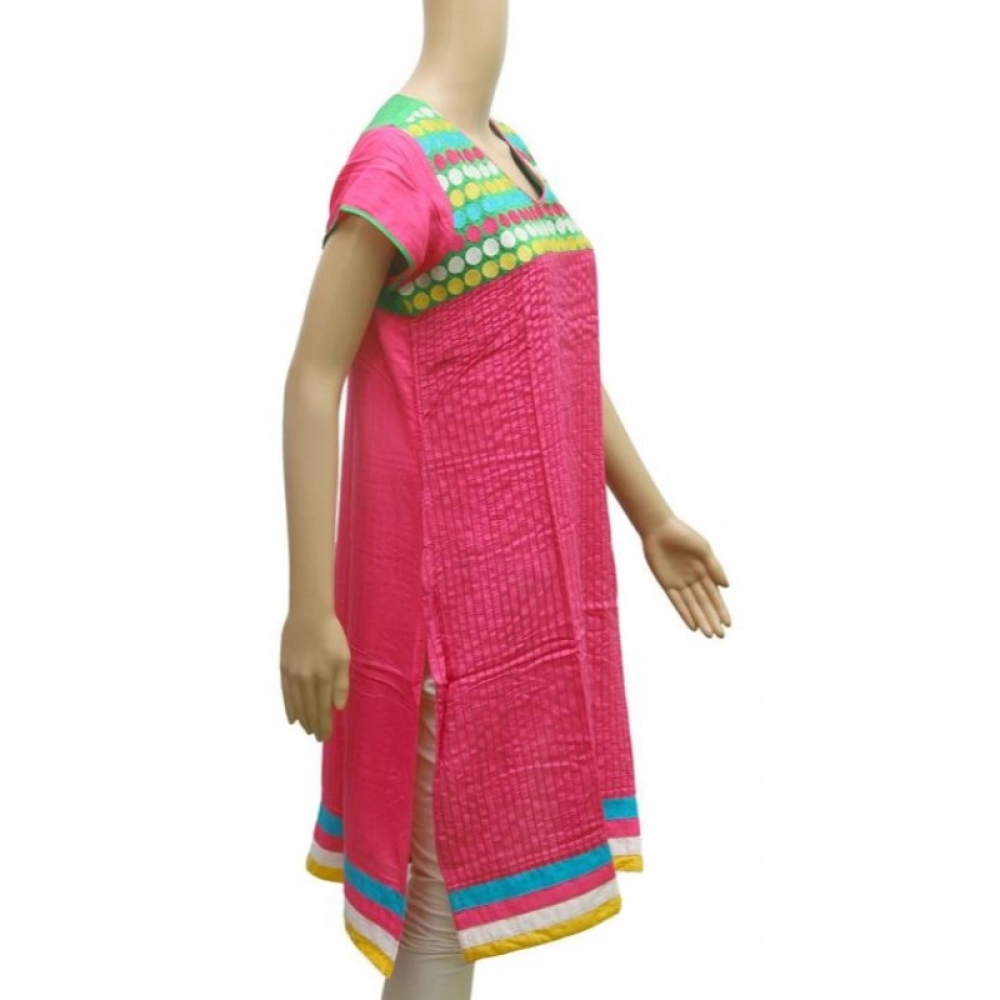 Women's Rayon Kurtis (Pink, Green, L) - Image 4