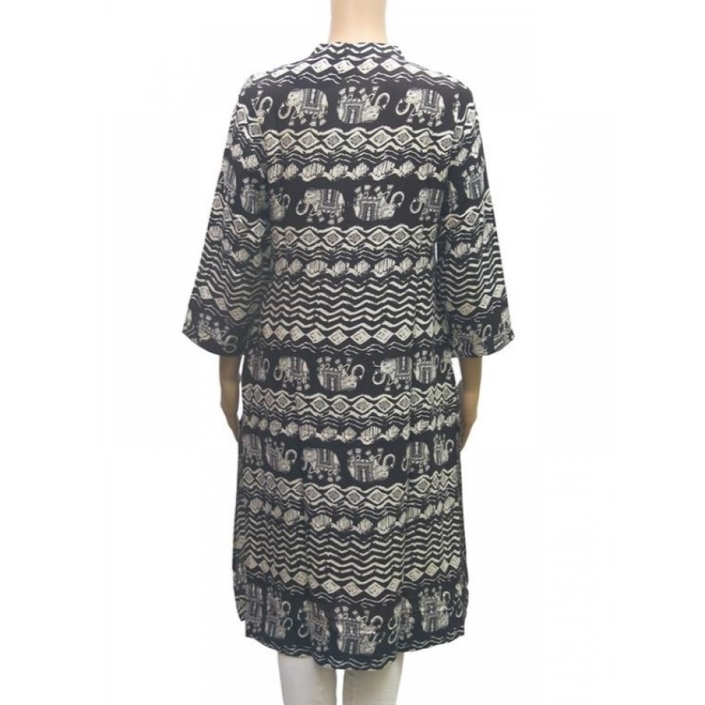 Women's Rayon Kurtis (Black, White, M) - Image 3