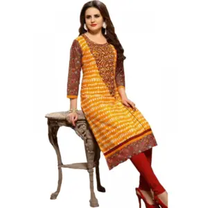 Women's Cotton Kurtis (Orange, Multi, XL)