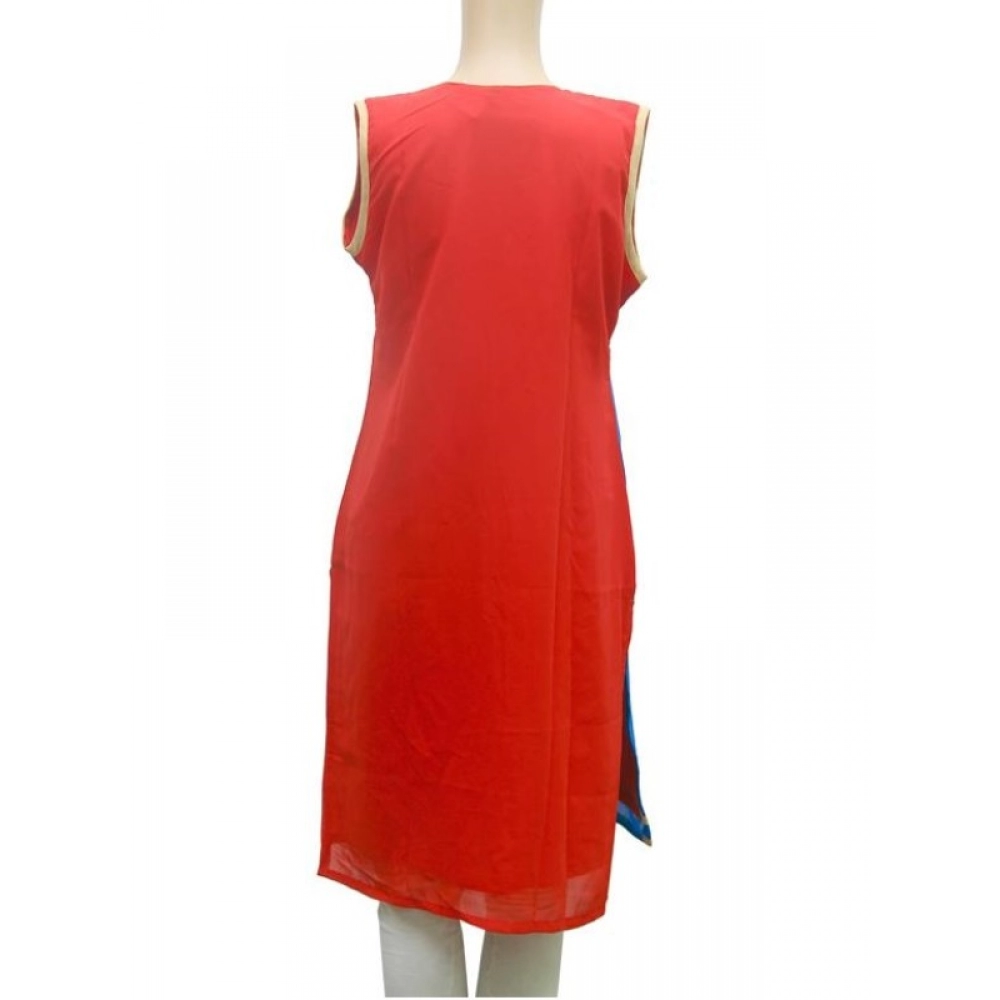 Women's Synthetic Kurtis (Red, Blue, M) - Image 3