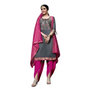 Women's Cotton Unstitched Salwar-Suit Material With Dupatta (Grey, 2-2.5mtrs)