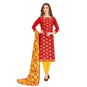 Women's Banarasi Jacquard Unstitched Salwar-Suit Material With Dupatta (Red, 2 Mtr)