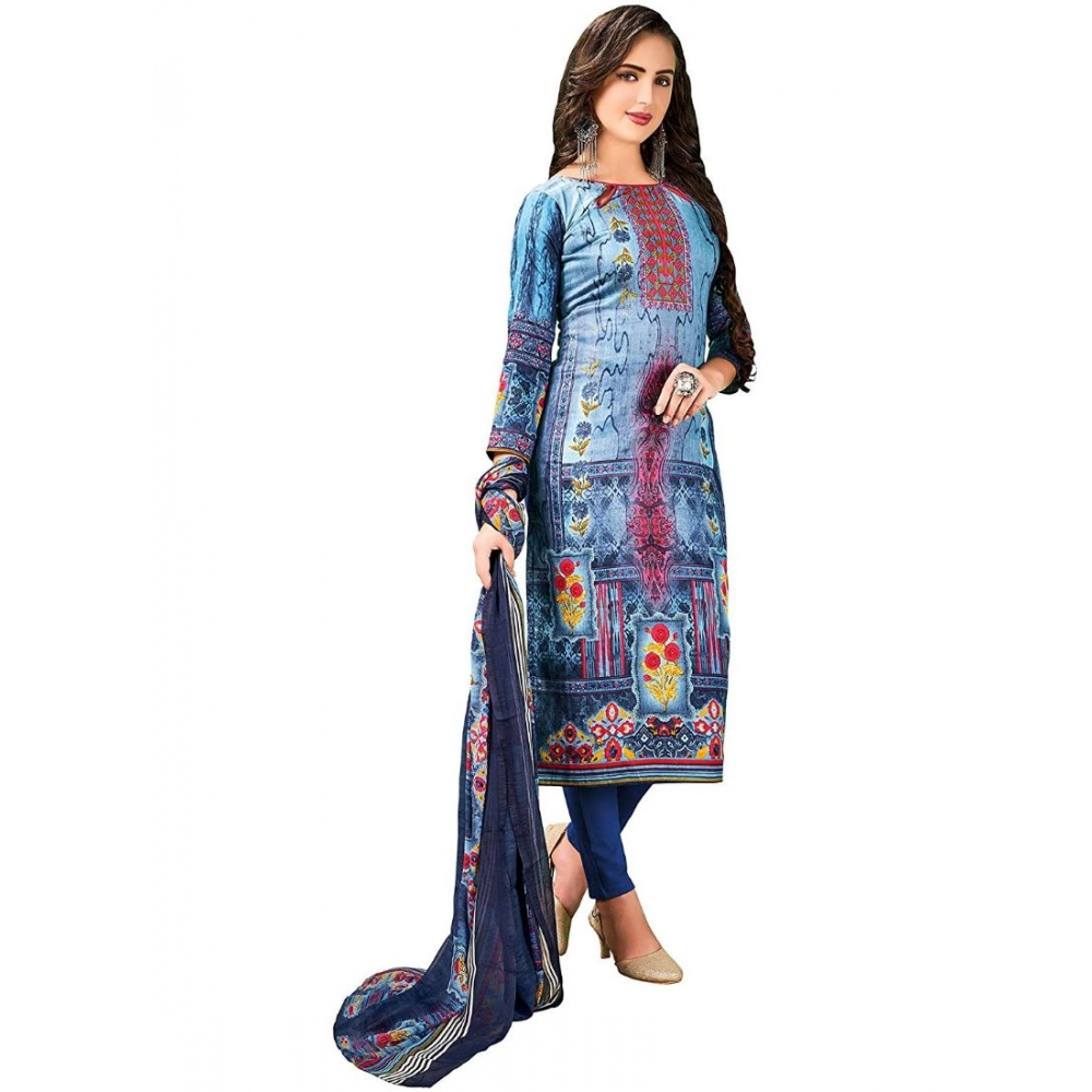 Women's Cotton Unstitched Salwar-Suit Material With Dupatta (Blue, 2.5 Mtr) - Image 2