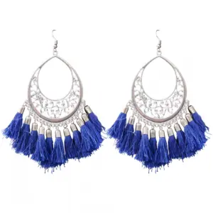 Women's Silver Plated Hook Dangler Hanging Tassels Earring-Silver