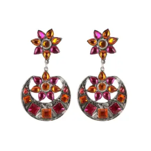 Women's Silver plated Hook Dangler Hanging Earrings-Multi