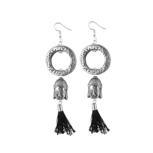 Women's Oxidized Silver plated Buddha Style Earrings-Silver