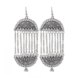 Women's Silver Plated Hook Dangler Hanging Earrings-Silver