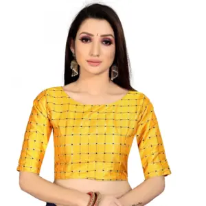 Women's Brocade, Inner-Cotton Full Stitched Padded Blouse (Yellow )
