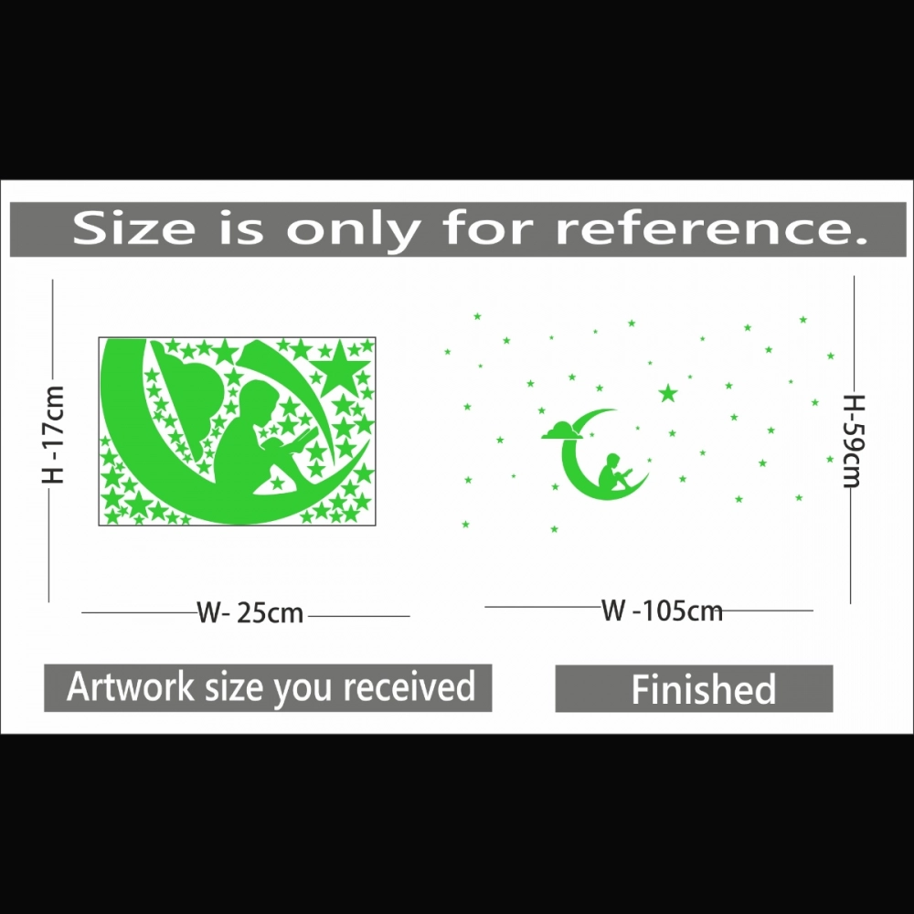 Green Galaxy Of Stars With Moon Radium Wall Sticker - Image 2