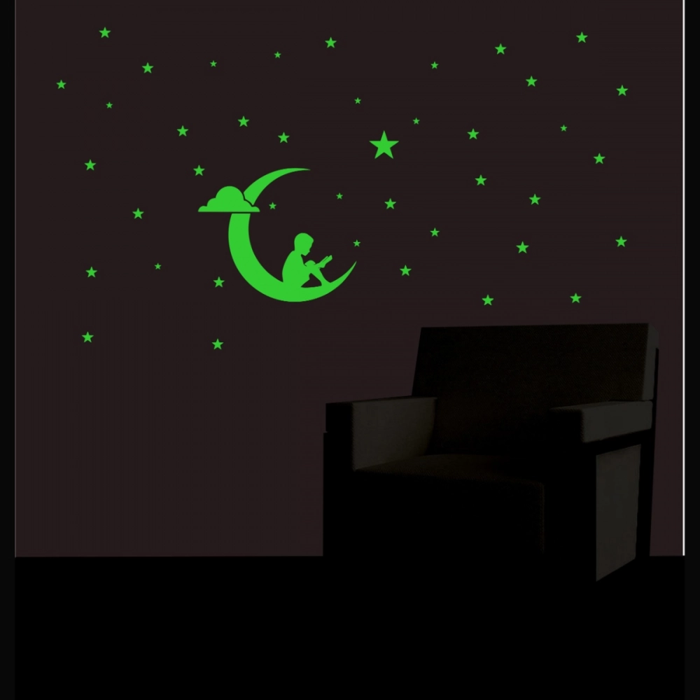 Green Galaxy Of Stars With Moon Radium Wall Sticker - Image 4