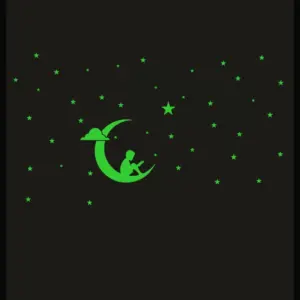 Green Galaxy Of Stars With Moon Radium Wall Sticker