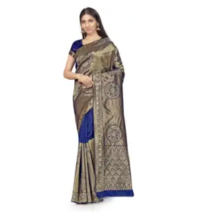 Women's Banarasi Silk Saree (Navy Blue,5-6 Mtrs)