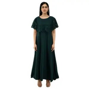 Women's Crepe Solid Sleeveless Full Length Gown(Dark Green)