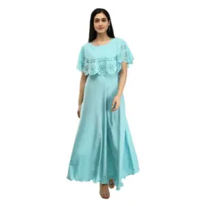 Women's Crepe Solid Sleeveless Full Length Gown(Light Blue)
