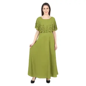 Women's Crepe Solid Sleeveless Full Length Gown(Green)