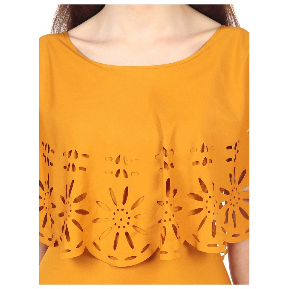 Women's Crepe Solid Sleeveless Full Length Gown(Yellow) - Image 2