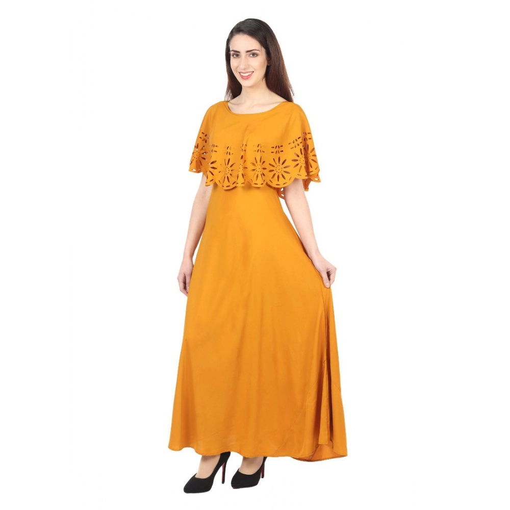 Women's Crepe Solid Sleeveless Full Length Gown(Yellow) - Image 3