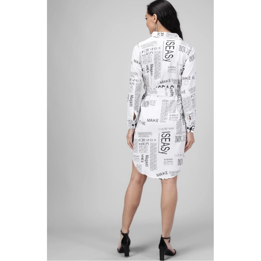 Women's Crepe Paper Print Full Sleeve Short Tops(White) - Image 6