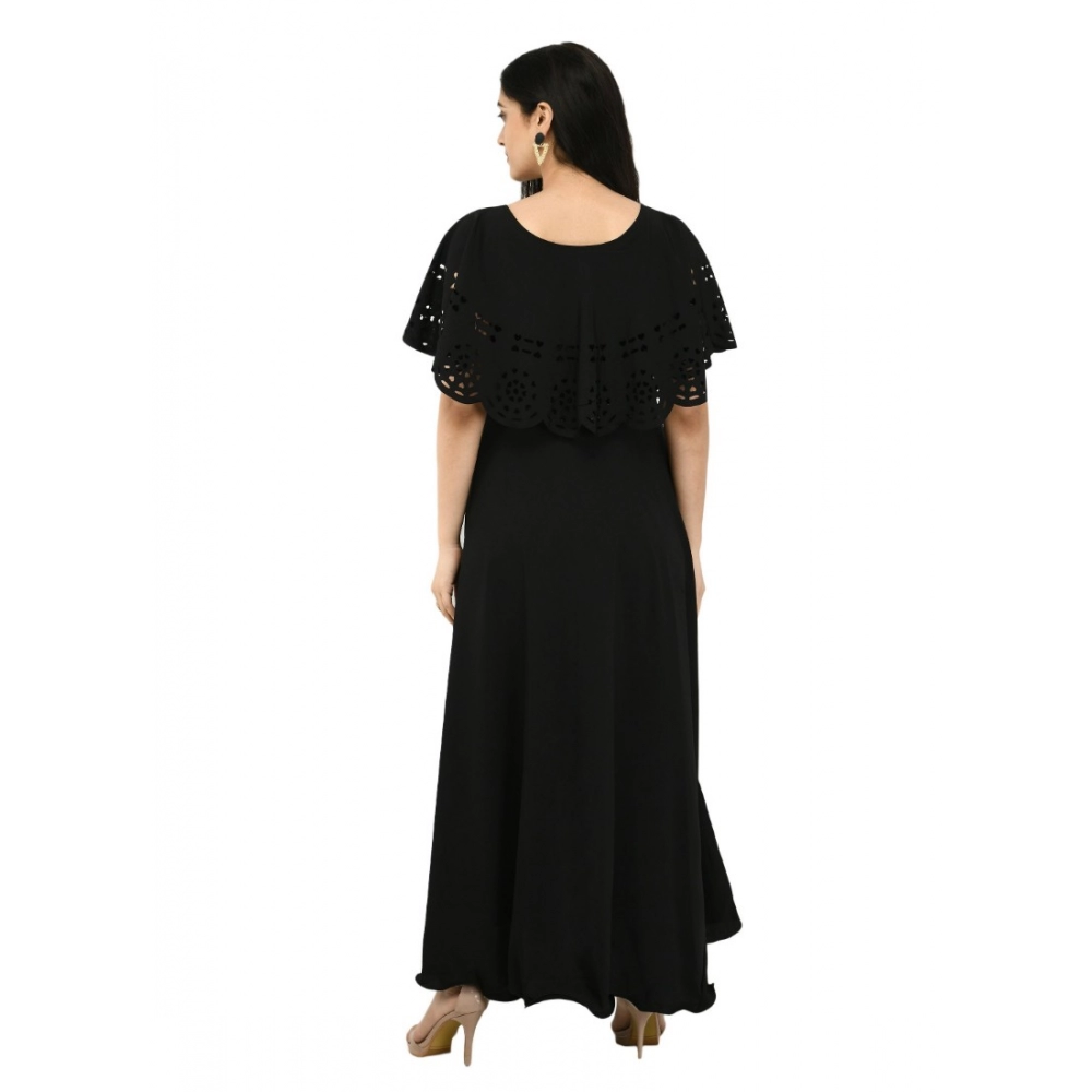 Women's Crepe Solid Sleeveless Full Length Gown(Black) - Image 7