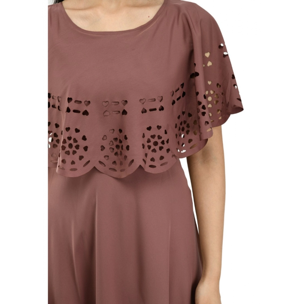 Women's Crepe Solid Sleeveless Full Length Gown(Brown) - Image 4