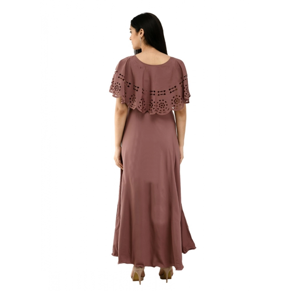 Women's Crepe Solid Sleeveless Full Length Gown(Brown) - Image 7