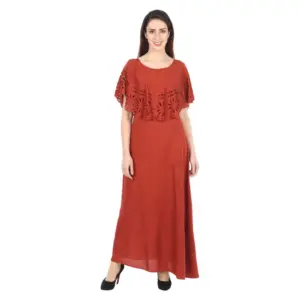 Women's Crepe Solid Sleeveless Full Length Gown(Red)