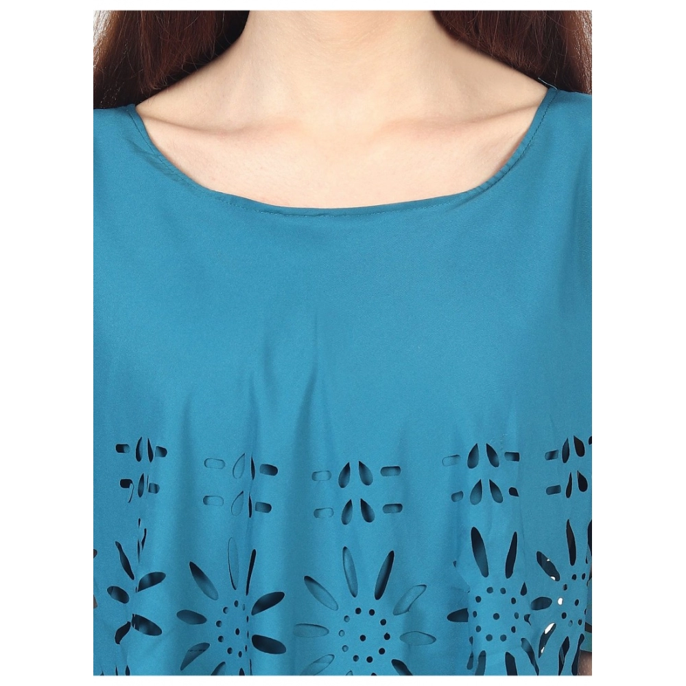 Women's Crepe Solid Sleeveless Full Length Gown(Light Blue) - Image 3