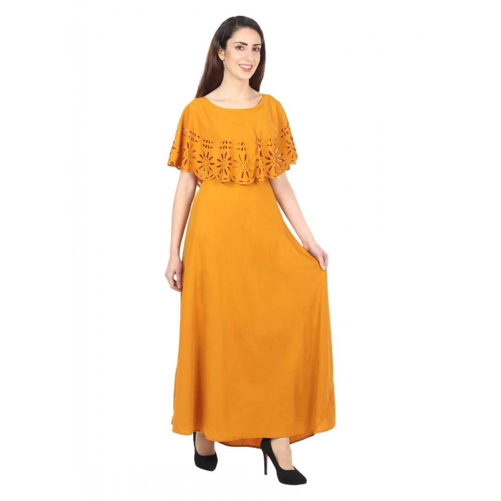 Women's Crepe Solid Sleeveless Full Length Gown(Yellow) - Image 5