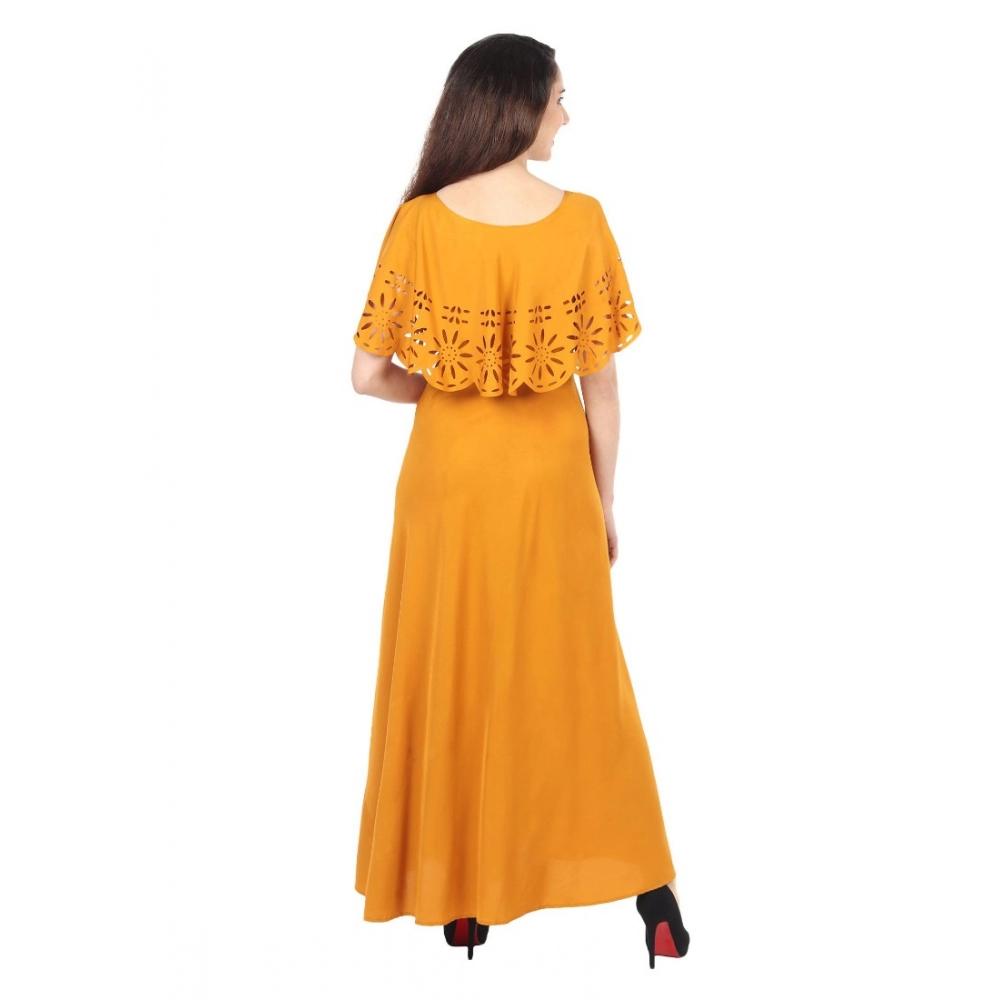 Women's Crepe Solid Sleeveless Full Length Gown(Yellow) - Image 6