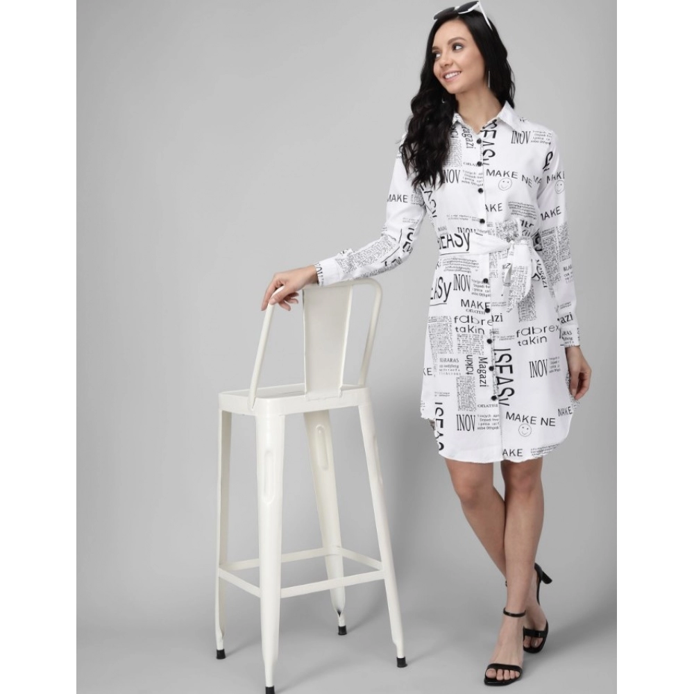 Women's Crepe Paper Print Full Sleeve Short Tops(White) - Image 2