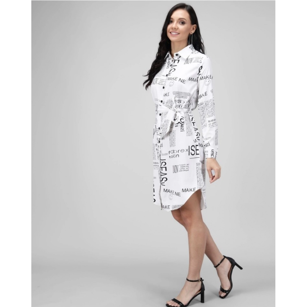 Women's Crepe Paper Print Full Sleeve Short Tops(White) - Image 4
