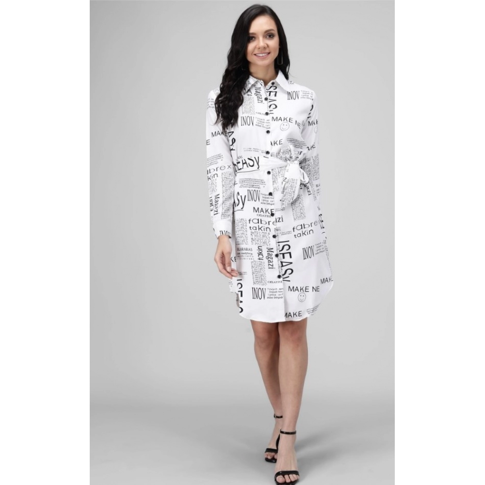 Women's Crepe Paper Print Full Sleeve Short Tops(White) - Image 7