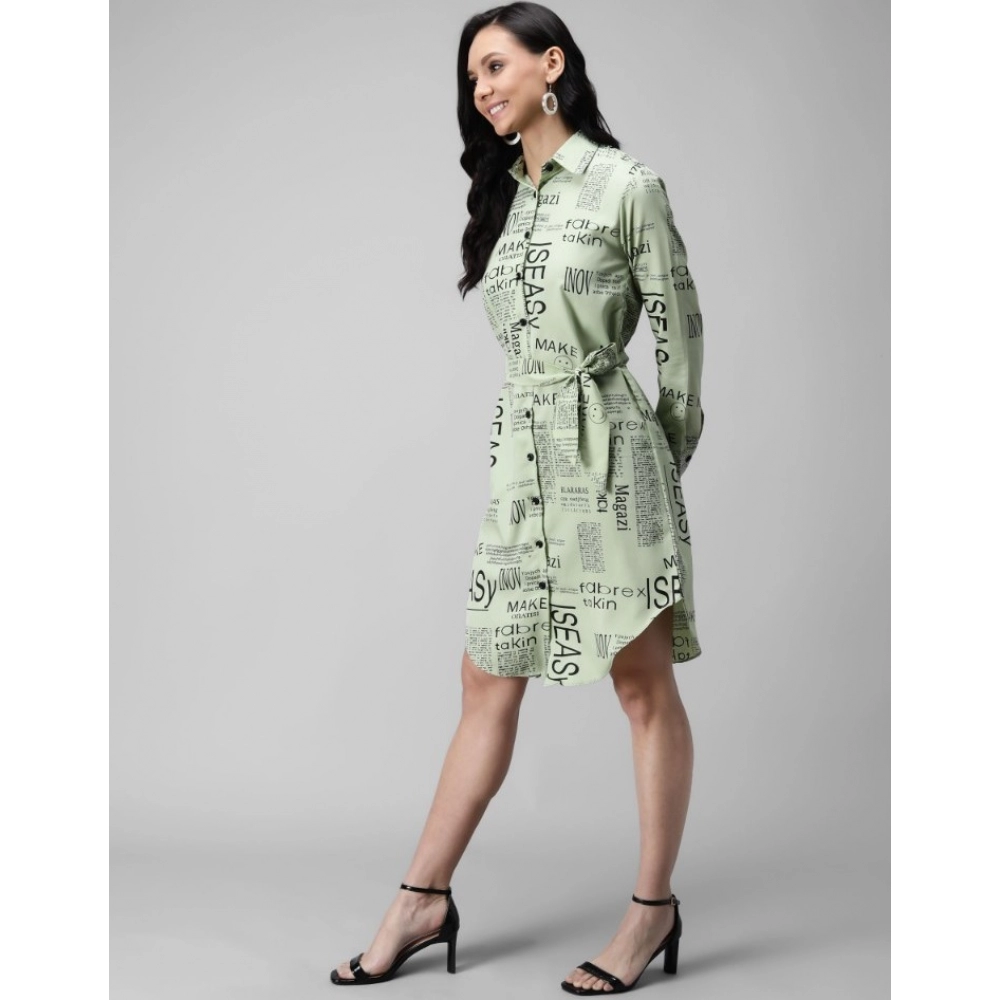 Women's Crepe Paper Print Full Sleeve Short Tops(Lime Green) - Image 3