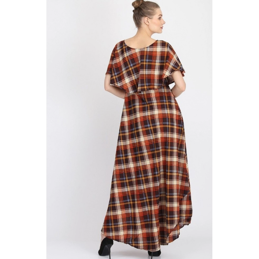 Women's Crepe Checked Half Sleeves Full Length Gown(Multi) - Image 5