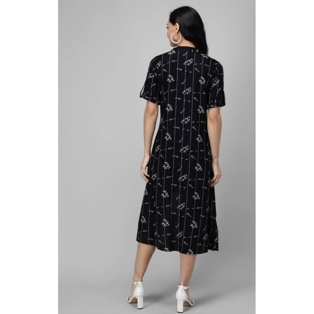 Women's Rayon Printed Half Sleeve Short Tops(Black) - Image 5