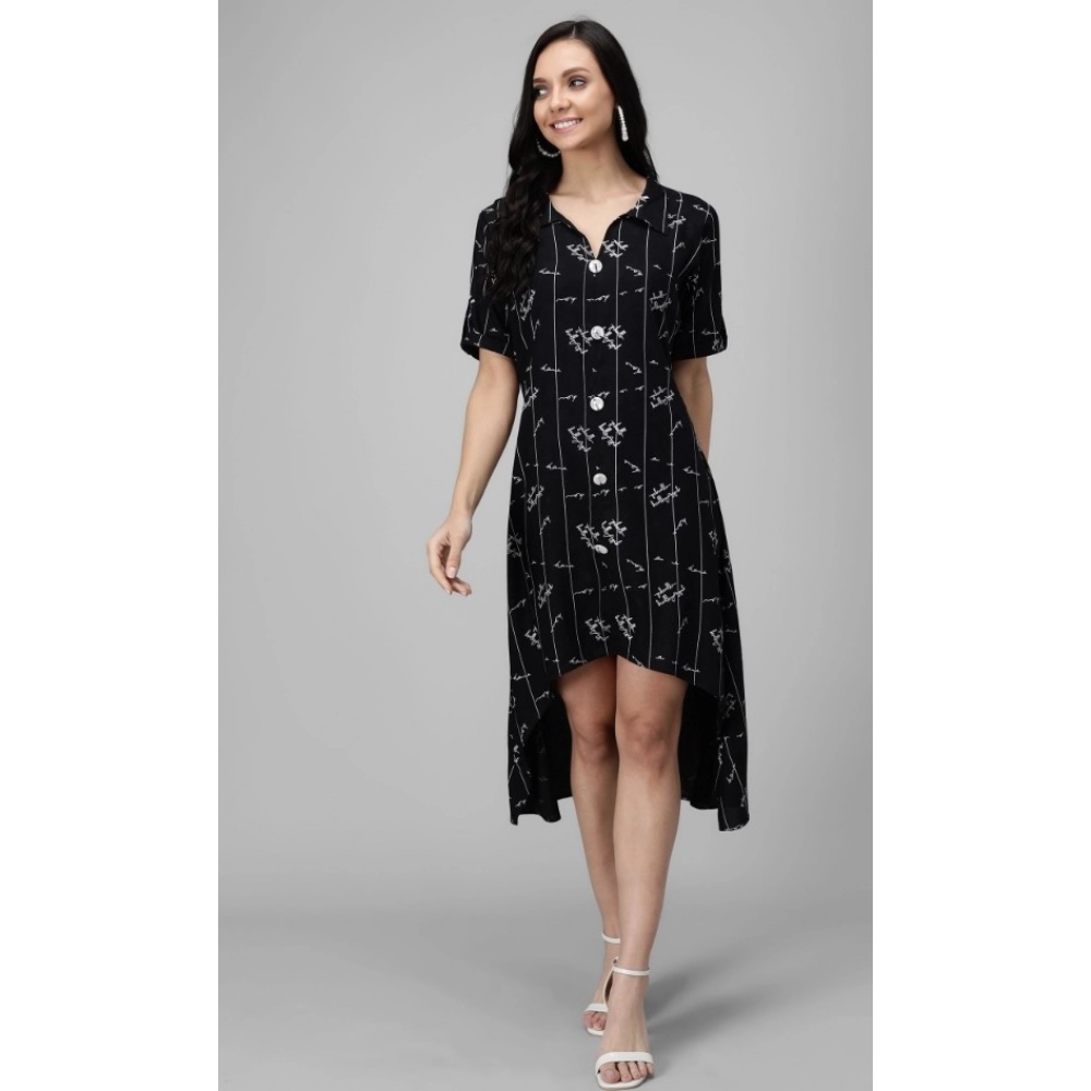 Women's Rayon Printed Half Sleeve Short Tops(Black) - Image 6