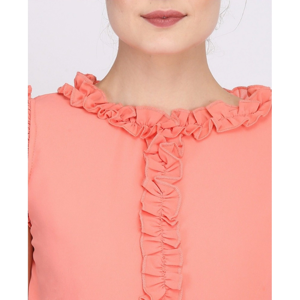 Women's Georgette Solid Sleeveless Full Length Gown(Peach) - Image 3