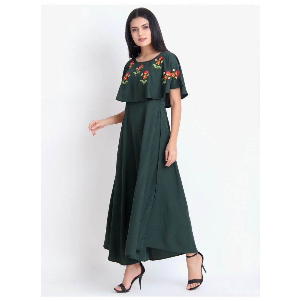 Women's Crepe Embroidery Pattern Sleeveless Full Length Gown(Green) - Image 3