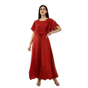 Women's Crepe Solid Sleeveless Full Length Gown(Red)