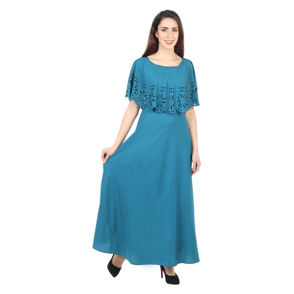 Women's Crepe Solid Sleeveless Full Length Gown(Light Blue) - Image 5