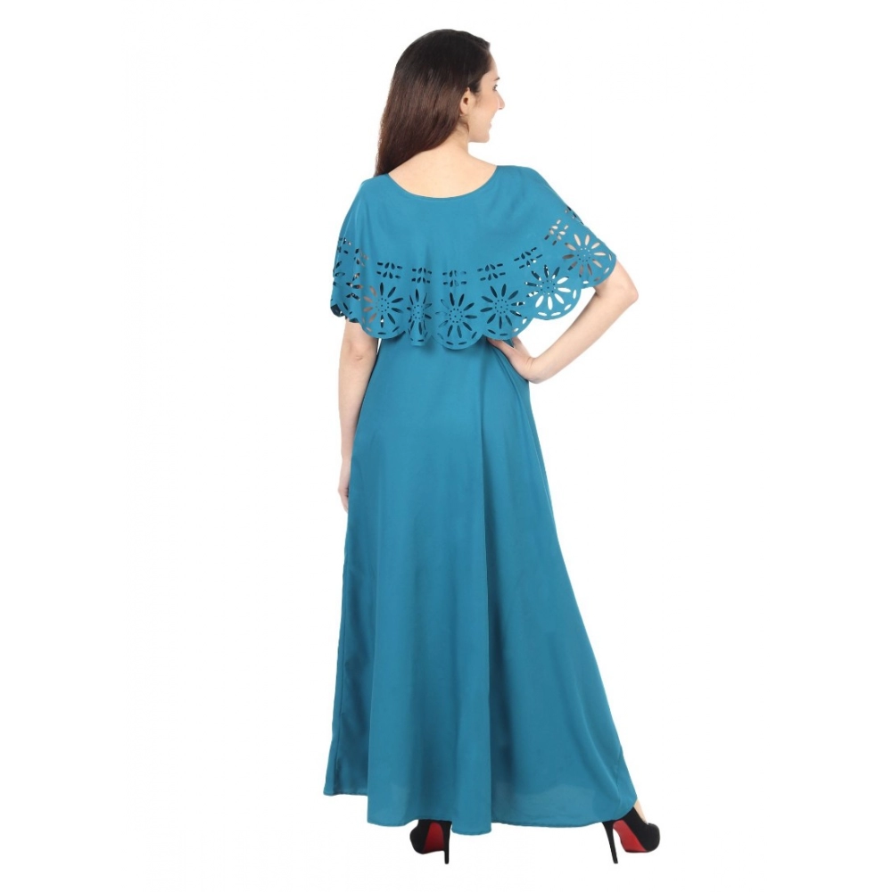 Women's Crepe Solid Sleeveless Full Length Gown(Light Blue) - Image 6