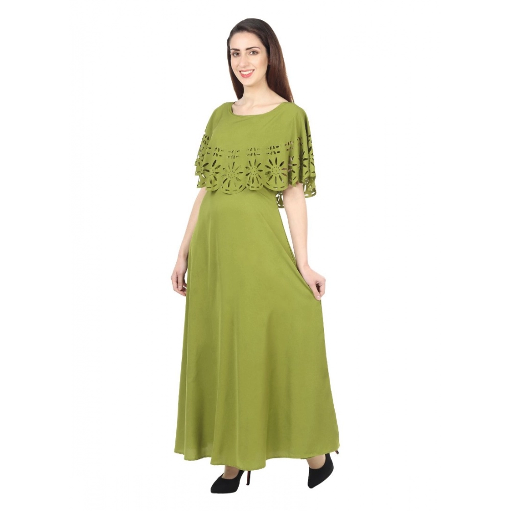 Women's Crepe Solid Sleeveless Full Length Gown(Green) - Image 2