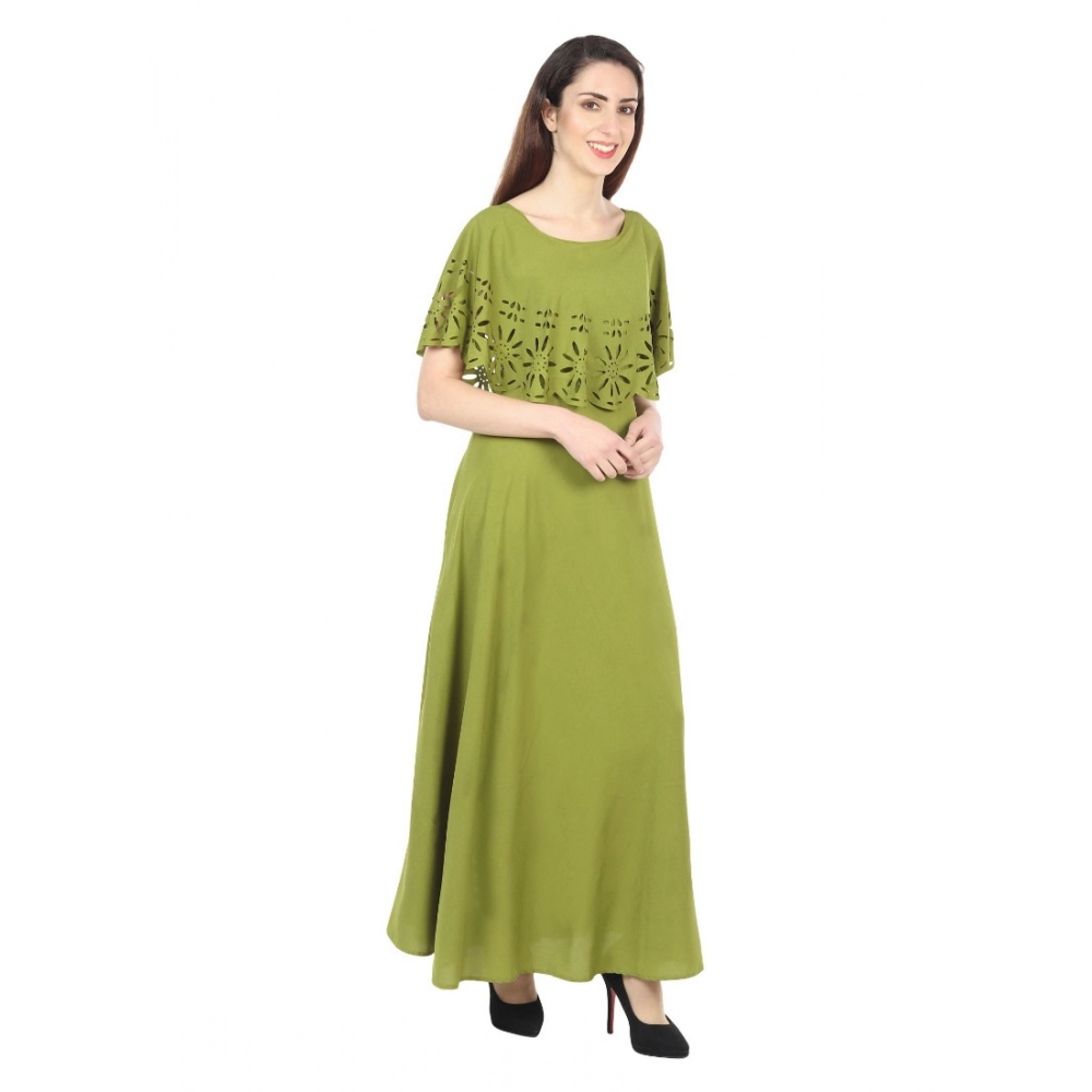 Women's Crepe Solid Sleeveless Full Length Gown(Green) - Image 5