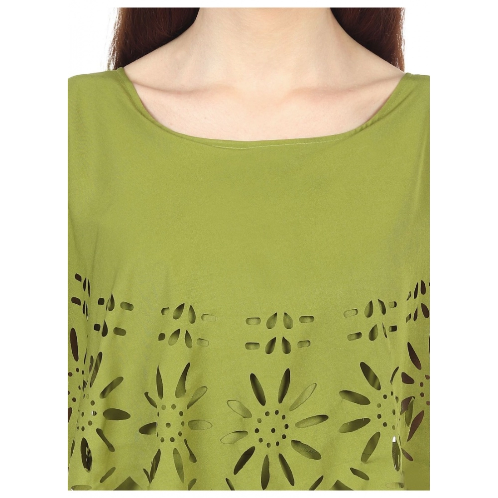 Women's Crepe Solid Sleeveless Full Length Gown(Green) - Image 3