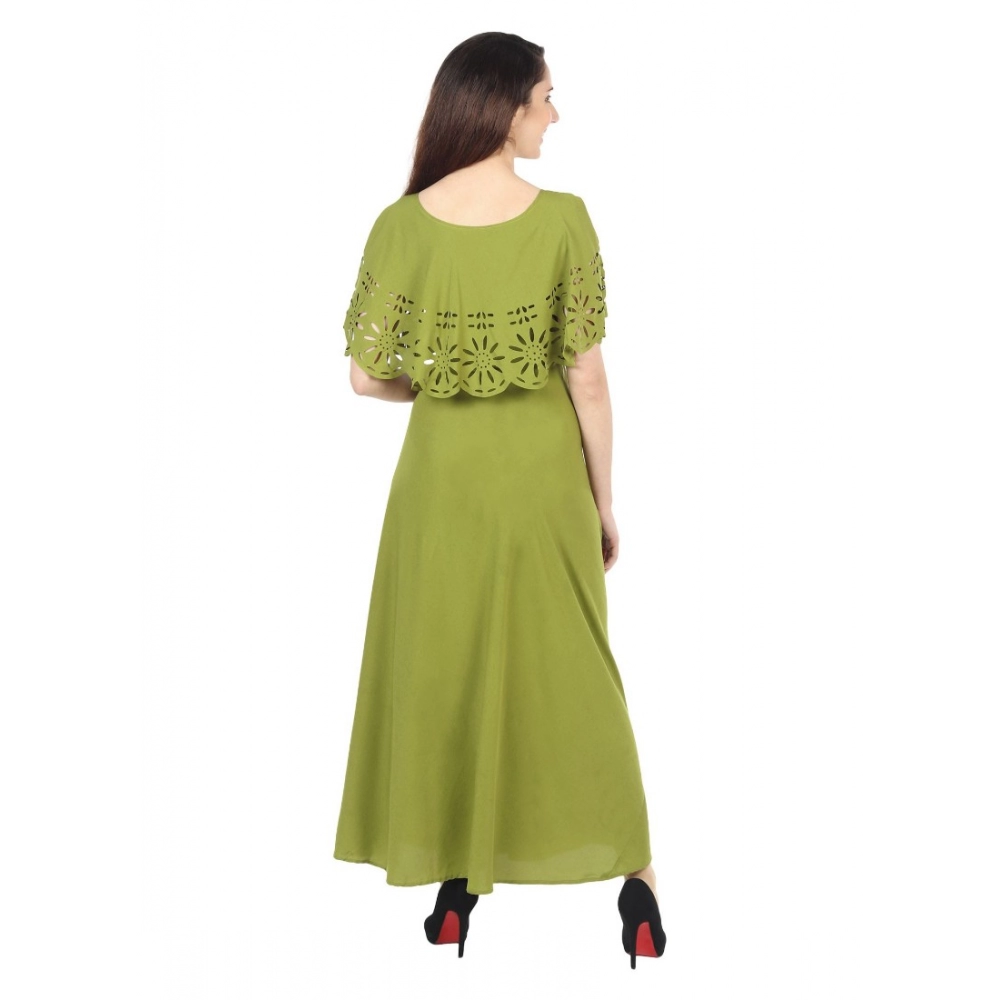 Women's Crepe Solid Sleeveless Full Length Gown(Green) - Image 6